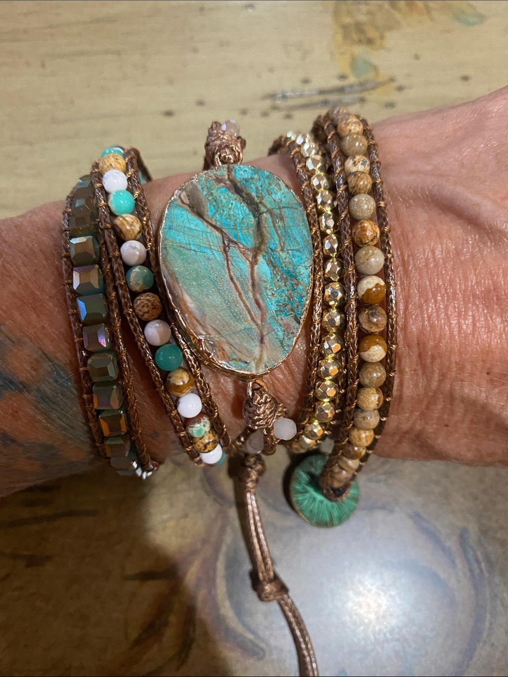 Source Unknown Turquoise and Brown Multi-Strand Wrap Bracelet